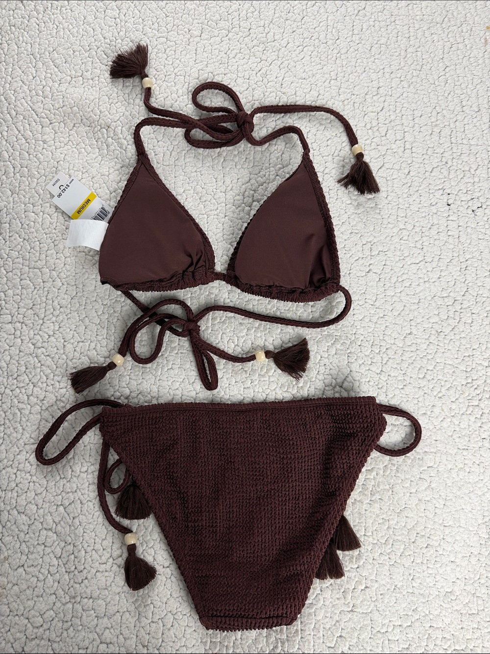 Lucky Brand Deep Brown Tie-Side Bikini with Fringe Accents - Picture 2 of 8